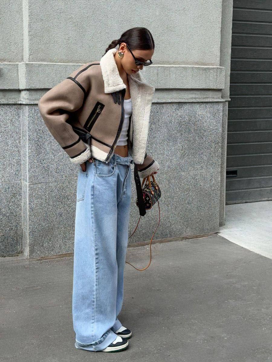 Stylový koženkový kabát