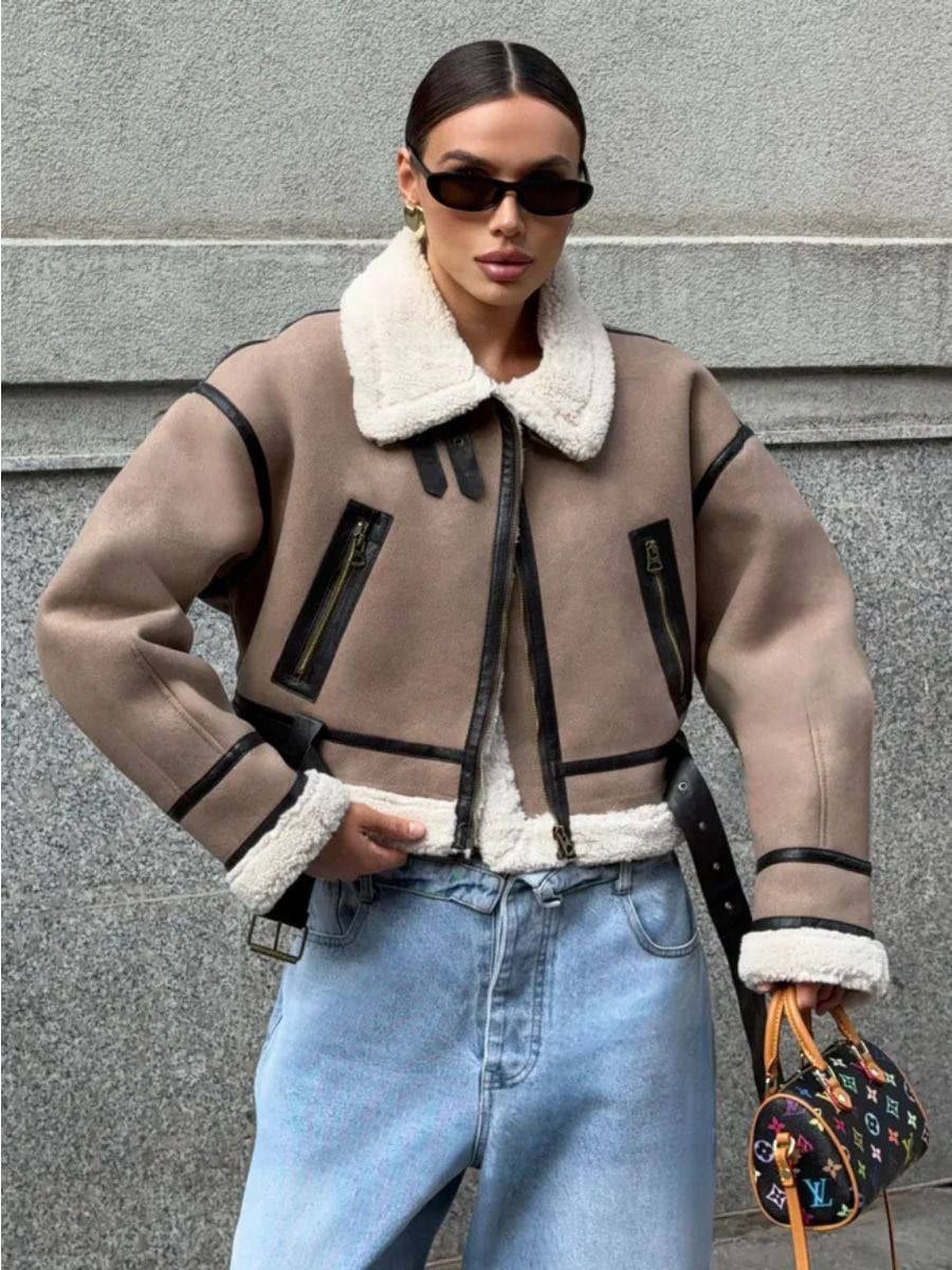 Stylový koženkový kabát