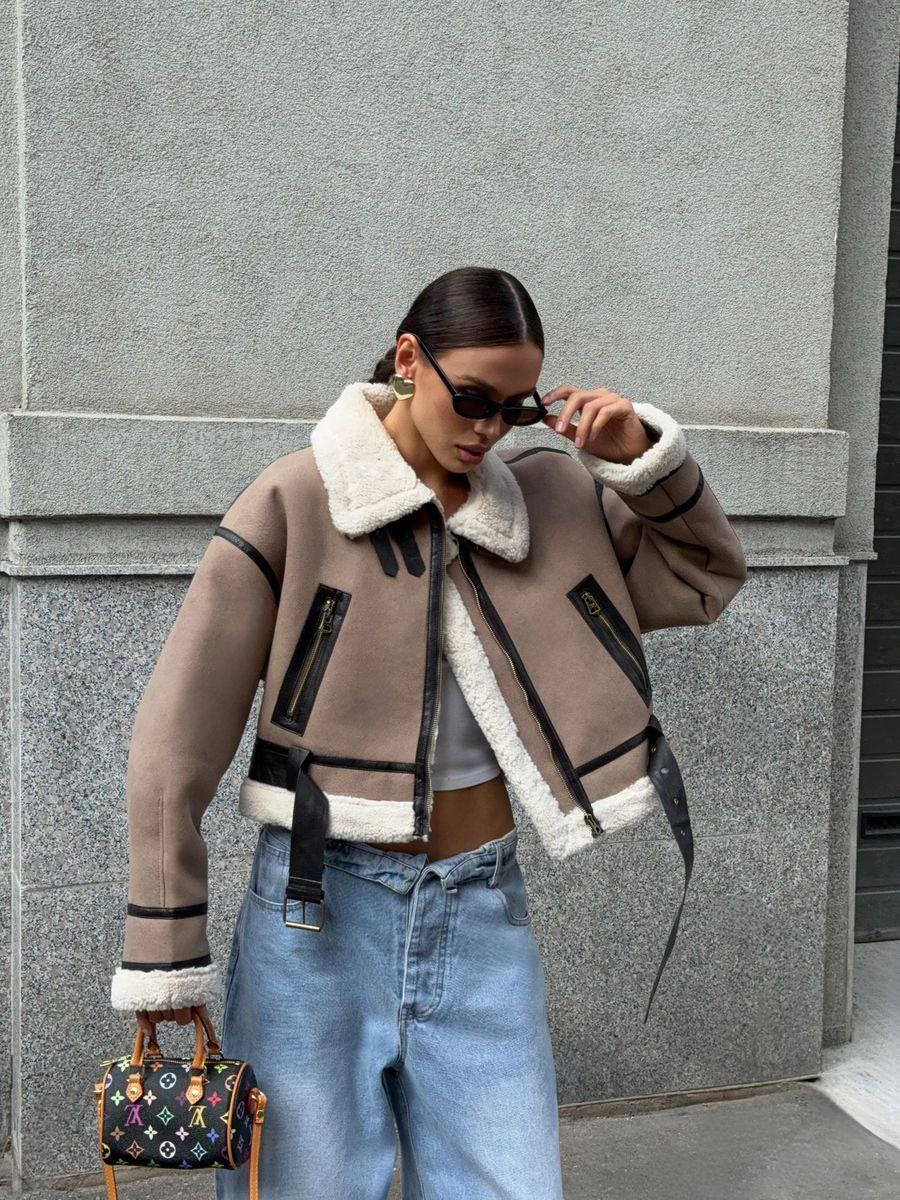 Stylový koženkový kabát