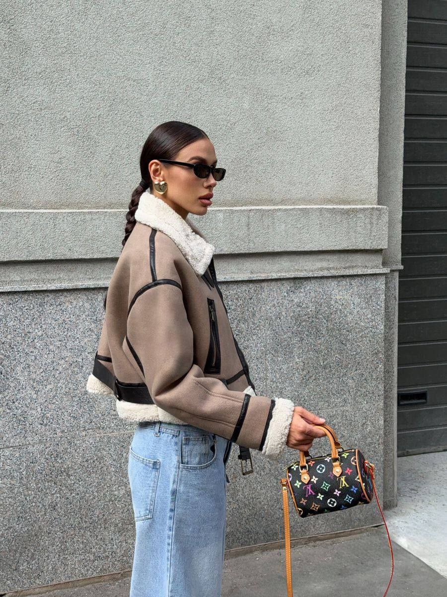 Stylový koženkový kabát