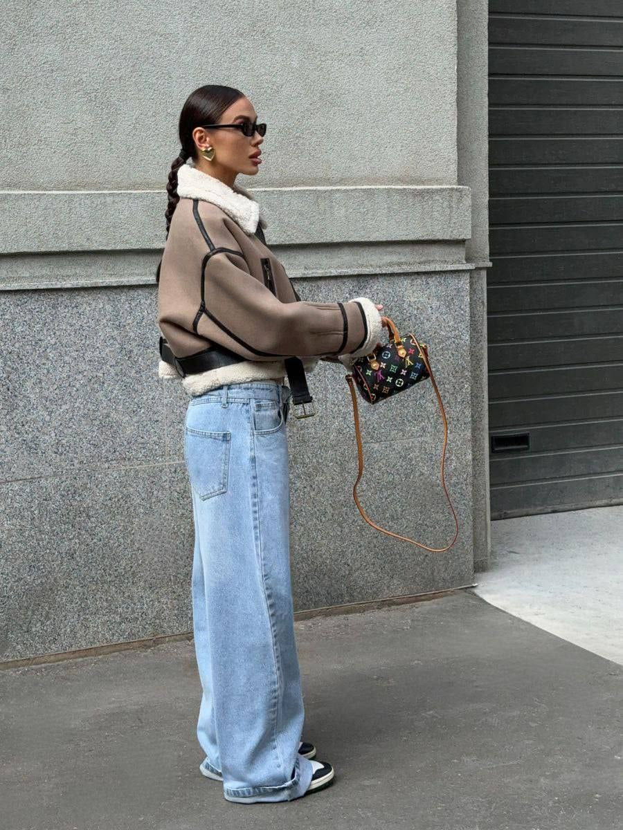 Stylový koženkový kabát